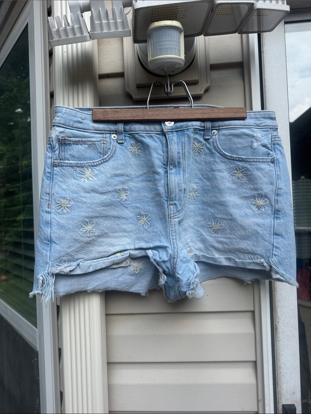 Light Blue Daisy Embroidered Denim American Eagle ‘Mom Shorts’